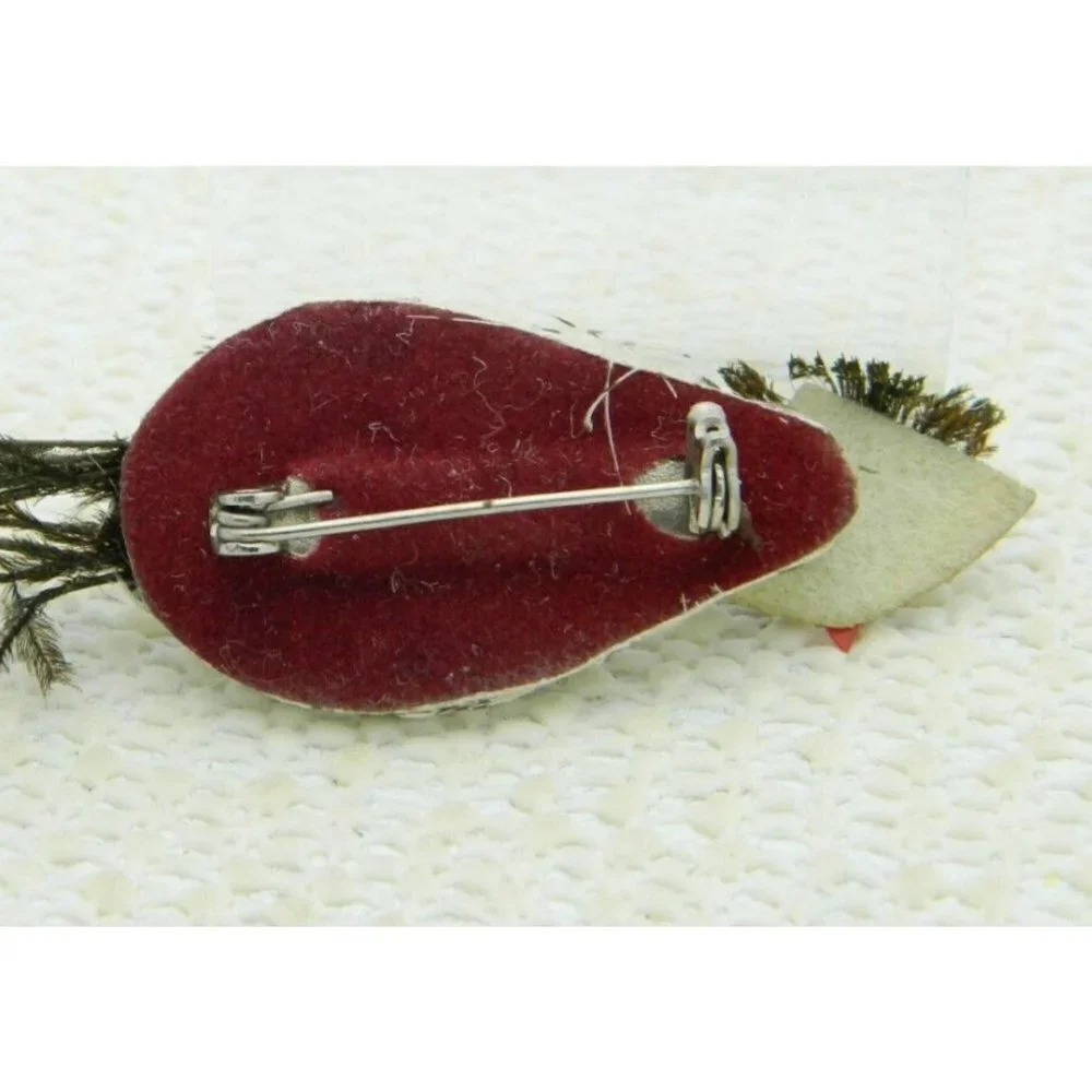 Feather Artist Made One Eyed Bird Pin Brooch Vintage